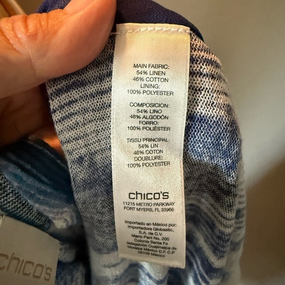 Chicos Women's Sz 2 (US L) Long Sleeve Crepe Trim Blue Print Kimono Cardigan - Picture 4 of 8